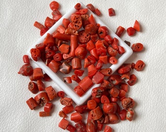 50 Crt Lot-Natural Italian Red Coral Uneven Shape Beads-Genuine Red Coral Loose Beads-Mix Size Vintage Red Coral Beads-Make Jewelry