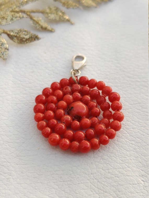 Natural Red Coral Pendant -Red Coral gemstone Bea… - image 6