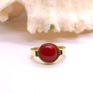 Japanese Red Coral Ring: 18K Gold Filled 925 Sterling Silver, Unisex Size 7.5