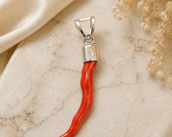 Colgante de rama de coral rojo en plata 925 - Piedra preciosa mediterránea