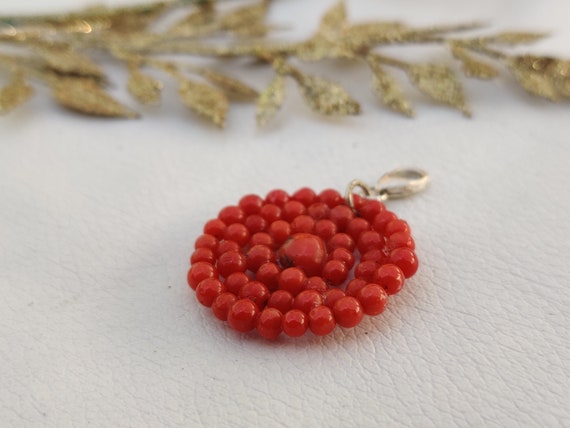 Natural Red Coral Pendant -Red Coral gemstone Bea… - image 3