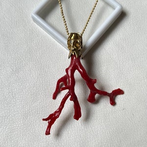 Unique Mediterranean Coral Stick Pendant-Natural Red Coral Pendant-Branch Coral Fine Pendants-Vintage Coral Gold Plated Pendant Necklace