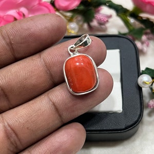 Red Coral Pendant/Coral Pendant/Moonga Pendant In Sterling Silver 925 Handmade Pendant For Men And Women