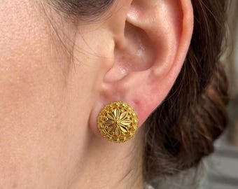 22k massief gouden oorbellen voor vrouwen, handgemaakte spiraal gouden balstekers, minimalistische ronde oorbellen met textuur, echte 22-karaats gouden sieraden
