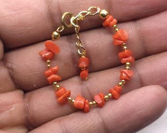 Baby Bracelet Natural Italy Red Coral 14k Gold Filled Charm Bracelet for Baby Protection Anti-Usog, Evil Eye Protection Baby Bracelet gift