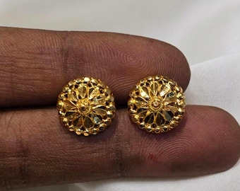 Orecchini a lobo a forma di fiore in oro massiccio 22 carati, gioielli indiani artigianali, orecchini a lobo tradizionali in filigrana d'oro, gioielli minimalisti in oro per tutti i giorni, idea regalo.