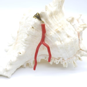 Natural Italian Red Coral Branch Pendant: Vintage Mediterranean Jewelry