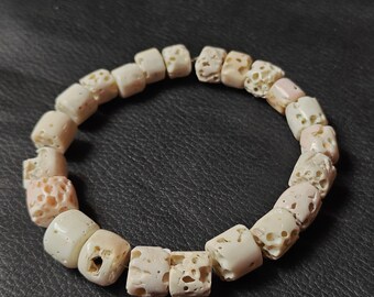 Minuscule corail blanc japonais, perles lâches, pierre précieuse-100 % naturelle, corail blanc, perles lisses, authentique, vintage, très ancien, perles de corail blanc, T7205