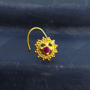 22k Gold Indian Nose Ring Stud: Handmade Floral Design