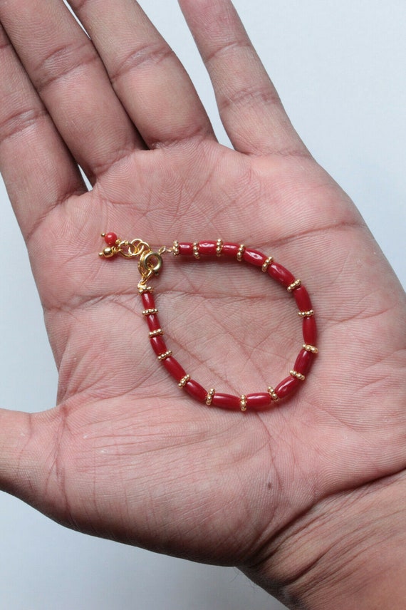 Raw Red Coral Bracelet for Women in Rose Gold & Silver, Summer Jewelry,  Italian Red Coral