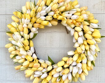 Yellow Tulip Wreath, Spring Wreath for Front Door, Easter Wreath, Summer Wreath, Spring Decor, Mother’s Day Wreath Spring Tulip Wreath