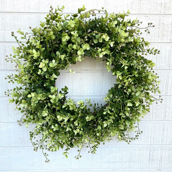 Boxwood and Eucalyptus Wreath, Year round Wreath, Summer Wreath for Front Door, Greenery Wreath, Farmhouse decor