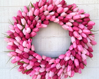 Pink Tulip Wreath, Spring Wreath for Front Door, Easter Wreath, Summer Wreath, Spring Decor, Mother’s Day Wreath Spring Tulip Wreath