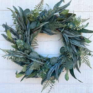 Mixed Eucalyptus Wreath, Year Round Wreath, Spring Wreath for Front Door, Farmhouse Wreath, Greenery Wreath, Rustic Wreath image 1