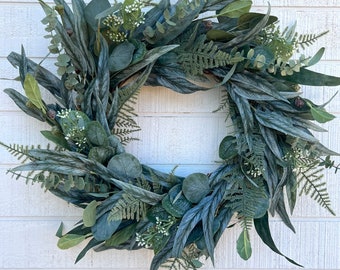 Mixed Eucalyptus Wreath, Year Round Wreath, Spring Wreath for Front Door, Farmhouse Wreath, Greenery Wreath, Rustic Wreath