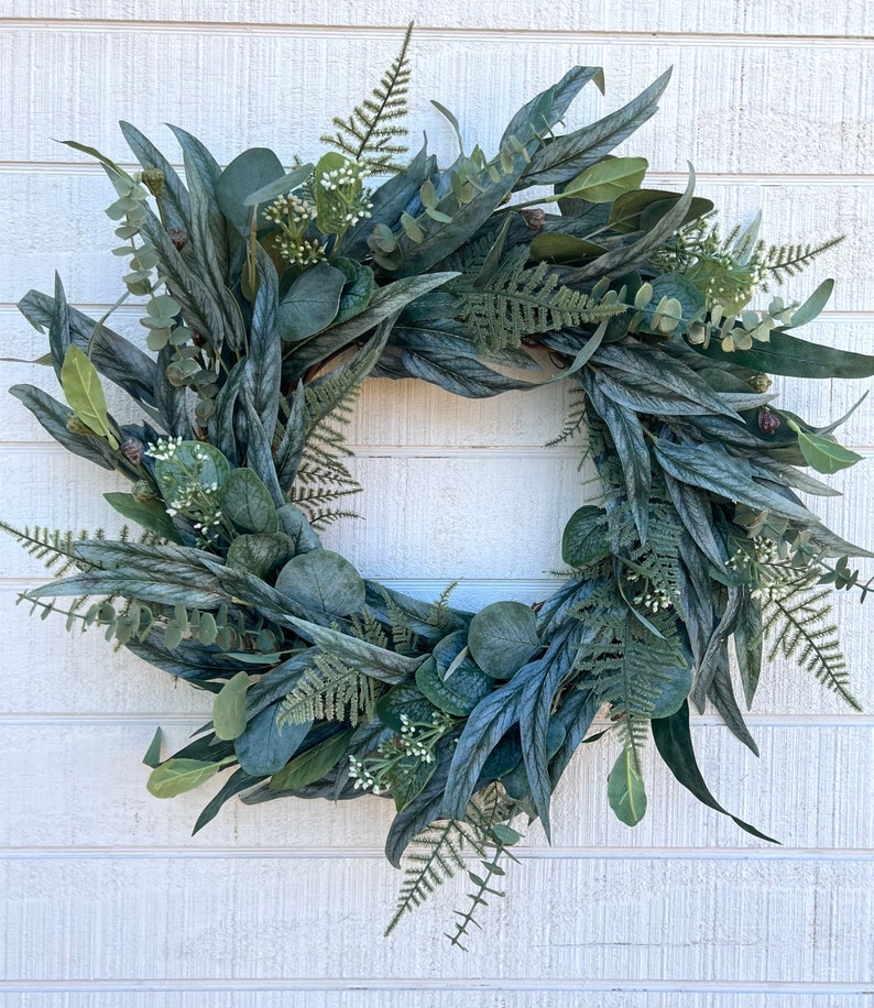 Mixed Eucalyptus Wreath, Year Round Wreath, Spring Wreath for Front Door, Farmhouse Wreath, Greenery Wreath, Rustic Wreath image 1