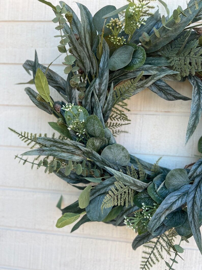 Mixed Eucalyptus Wreath, Year Round Wreath, Spring Wreath for Front Door, Farmhouse Wreath, Greenery Wreath, Rustic Wreath image 4