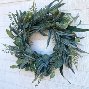 Mixed Eucalyptus Wreath, Year Round Wreath, Spring Wreath for Front Door, Farmhouse Wreath, Greenery Wreath, Rustic Wreath image 2