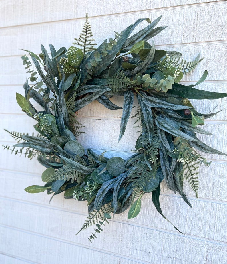 Mixed Eucalyptus Wreath, Year Round Wreath, Spring Wreath for Front Door, Farmhouse Wreath, Greenery Wreath, Rustic Wreath image 2