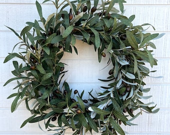 Olive Wreath , Year Round Wreath, Farmhouse style Olive Wreath, Front Door Wreath, Olive Branch Wreath for Front Door.