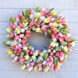 16 Luxurious Tulip Blossom Wreath Artificial Tulip Wreath Front Door Wreath for Wall Window Party Wedding Decor