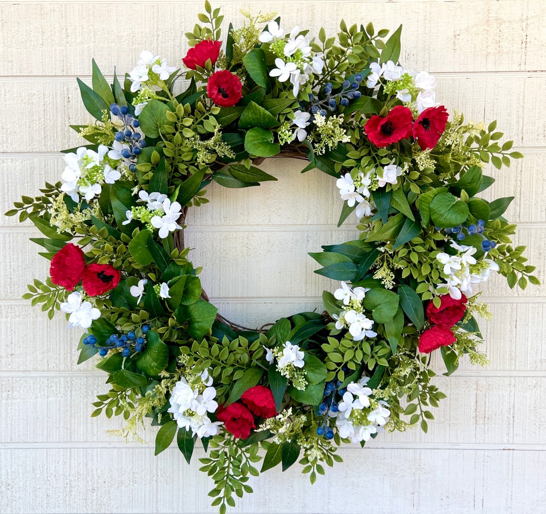 Patriotic Wreath for Front Door, Red White and Blue Wreath, Summer ...