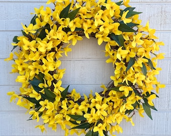 Forsythia Wreath for Front Door, Yellow Floral Spring Wreath, Spring Forsythia Wreath, Modern Farmhouse Wreath, Spring Wreath