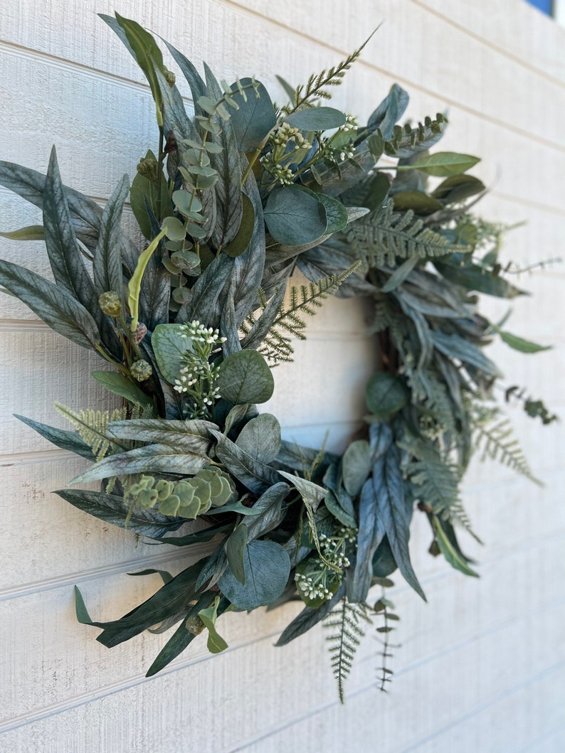 Mixed Eucalyptus Wreath, Year Round Wreath, Spring Wreath for Front Door, Farmhouse Wreath, Greenery Wreath, Rustic Wreath image 3