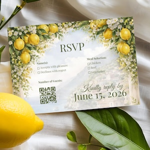 Amalfi Coast RSVP Card Template, Lemon Wedding Response Card, Italian Tile Wedding Reply Card, Editable RSVP Mediterranean, Instant Download