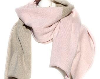 Cachemire foulard chauffe-épaule étole cachemire cachemire vêtements d’hiver super soft block rayures taupe rose pâle