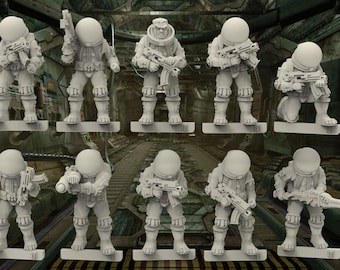 Retro Spacemen Set 2 -  28mm scale 3D printed resin miniatures x10 (BMT3D)