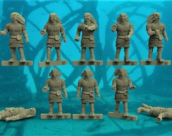 Undersea Water Reptile Warriors -  28mm scale 3D printed resin miniatures x10