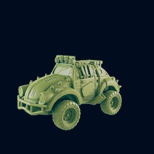 Post Apocalypse Wastelands VW Beetle (28mm to 32mm scale) - Return to the Badlands - resin 3D printed model kit