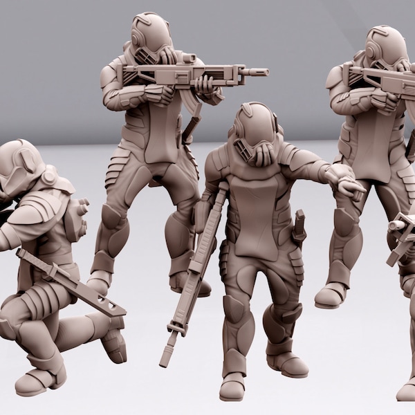 Space Mercenaries Fire Support Team Troopers x6 - heroic scale resin miniatures (3D printed)
