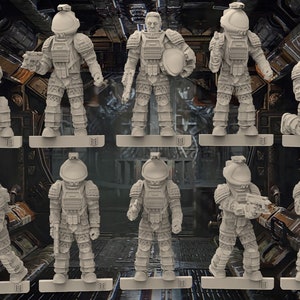 Space Trucker astronauten/ruimtepakken set 1 (handwapens) - 28 mm 3D-geprinte harsminiaturen x 10