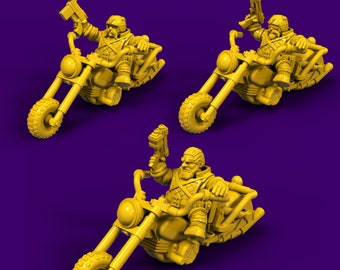 Space Dwarf Bikers x3 - 28mm scale resin miniatures (3D printed) (Kyoushuneko Miniatures)