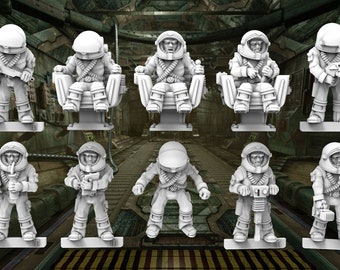 Futuristic Armed Astronauts / Spaceship Crew Set 2 - 28mm scale 3D printed resin miniatures