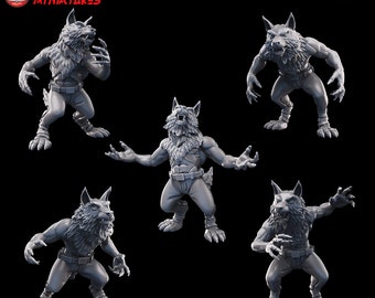 Weird World War German Werewolves x5 - 28/32mm scale resin miniatures (3D printed) (Kyoushuneko Miniatures))