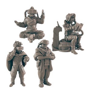 Cyberpunk Ghost City Hackers -  28mm / 32mm scale 3D printed resin miniatures x4