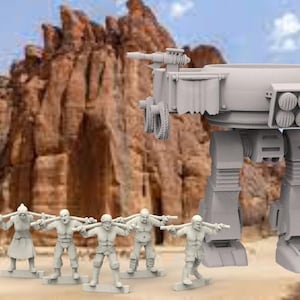 Mecha Slaver Walker and Prisoners - 28mm große 3D gedruckte Harzminiaturen x10