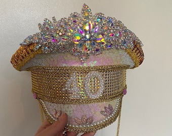 Embellished Bride Hat Handmade DIY BRIDE EMBELLISHED CAPTAIN HAT FOR WEDDING BACHELORETTE  main image 2