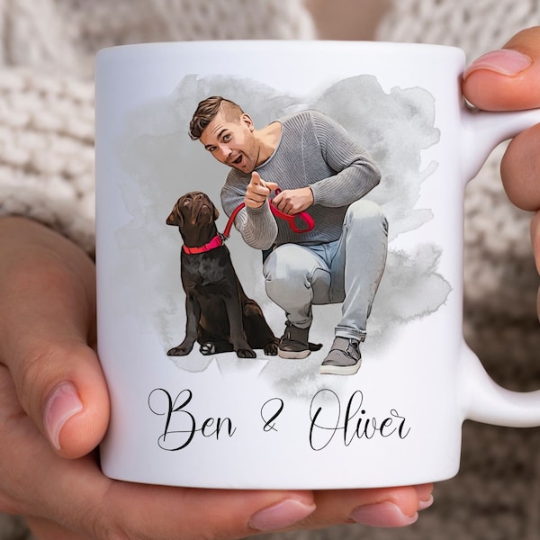 Custom Pet and Owner Portrait, Pet and Owner Mug, Personalised Pet Mugs, Owner & Pet Mug, Custom Dog Cat Pet Mug, Digital Portrait Gift