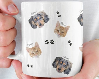 Personalized Pet Photo Mug, Custom Dog Cat Portrait