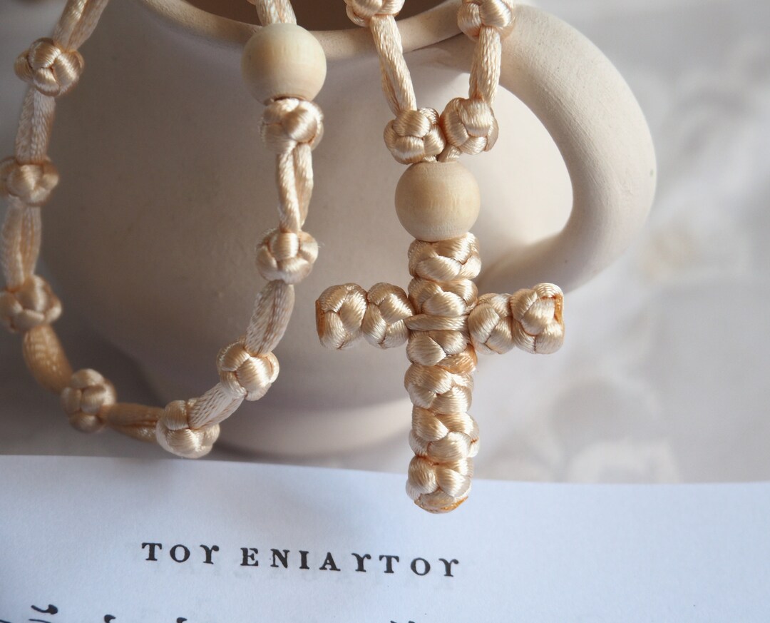 Semi Spaced Knotted Prayer Rope 50 Knots With Wooden Beads Etsy