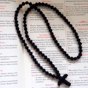 Wool Komboskini Prayer Rope: 100 Knots, Black, Made in Greece