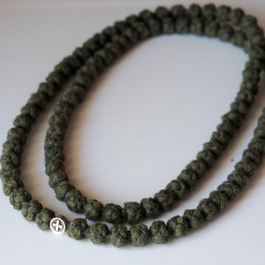Olive Green Cotton Prayer Rope: 100 Knot Orthodox Komboskini