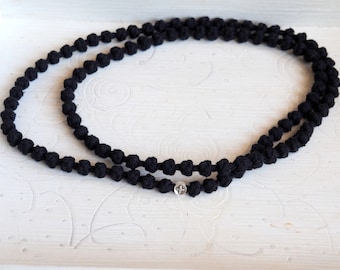 Black 100% cotton komboskini, Semispaced Christian Orthodox Prayer rope from Greece, 100 knots