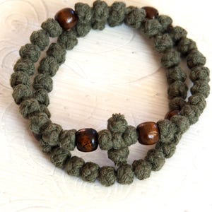 Black Cotton Orthodox Prayer Rope: 100 Knots, Wooden Beads