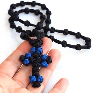 Blue black Knotted Cross Necklace: Orthodox mens cross pendant