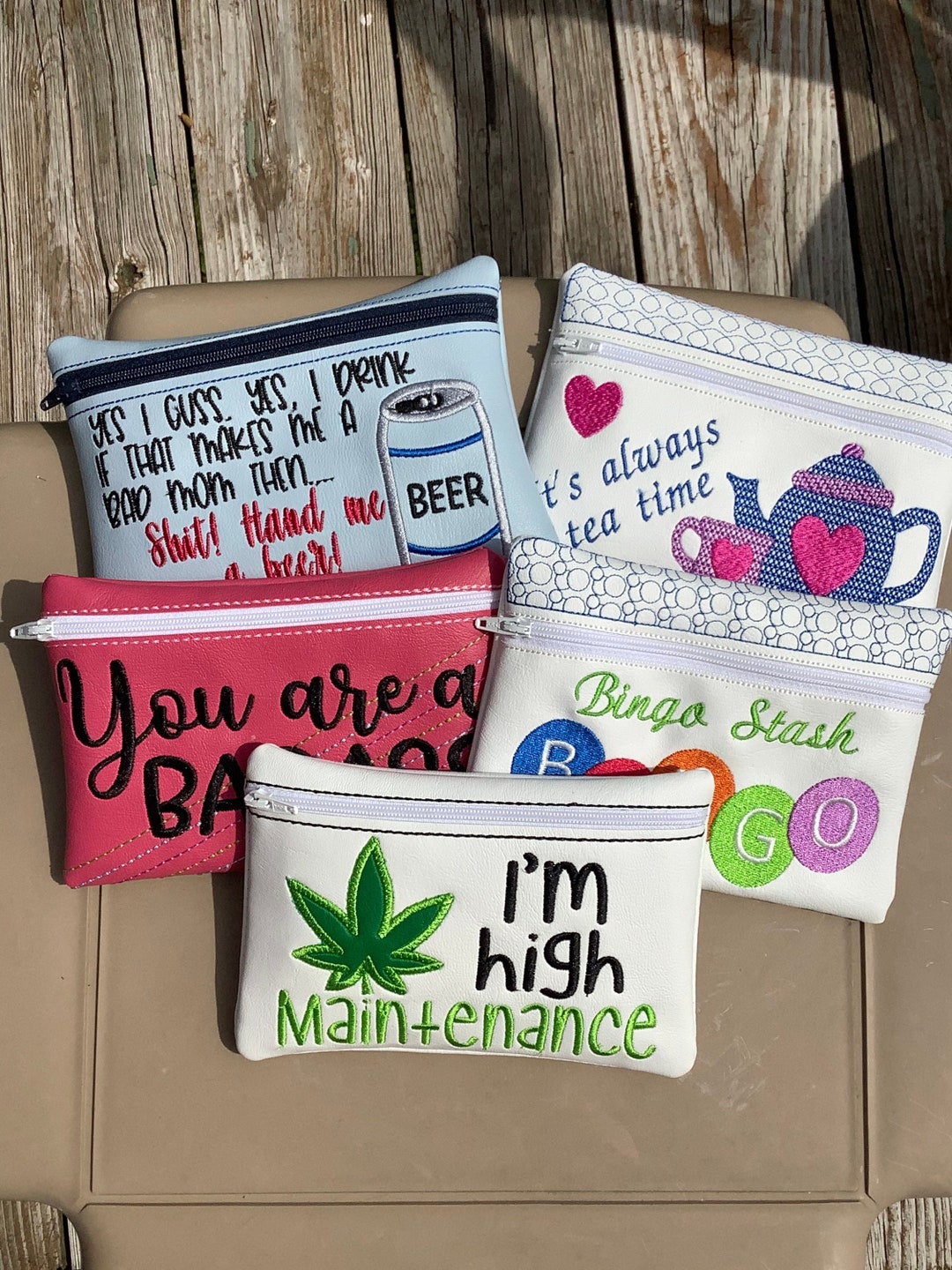 Machine Embroidered Vinyl Case Makeup Bag Stash Bag Bingo Etsy